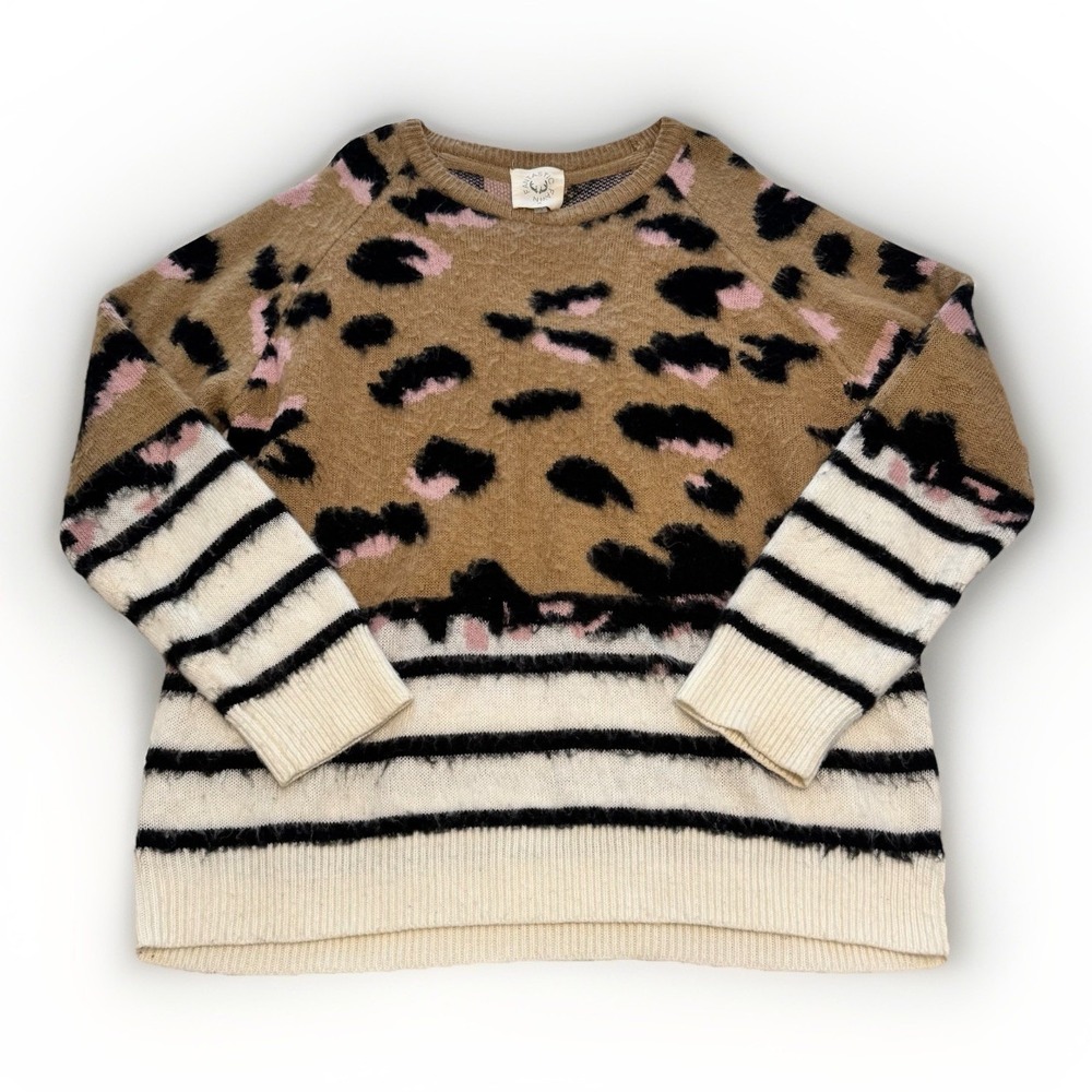 Fantastic Fawn Women's Oversized Plus Size Leopard Print Sweater 2X Stripes Cozy